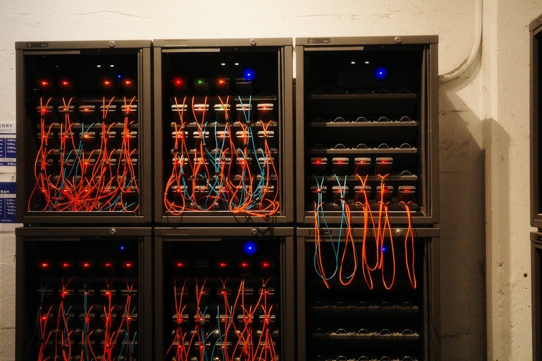 Rows of broadcast servers and video routing equipment