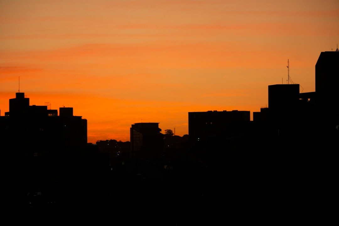 City skyline silhouette at dusk